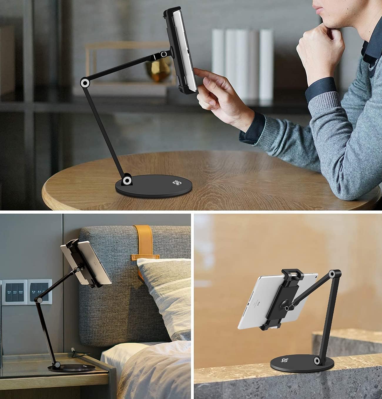 KABCON Tablet Stand,Tightness Adjustable 360°Rotatable Multi-Angle Eye-Level Aluminum Solid Long Arm Tablets Stands for iPad Series,Microsoft Surface Tablet Series,Samsung Galaxy Tabs,Kindle Fire,etc