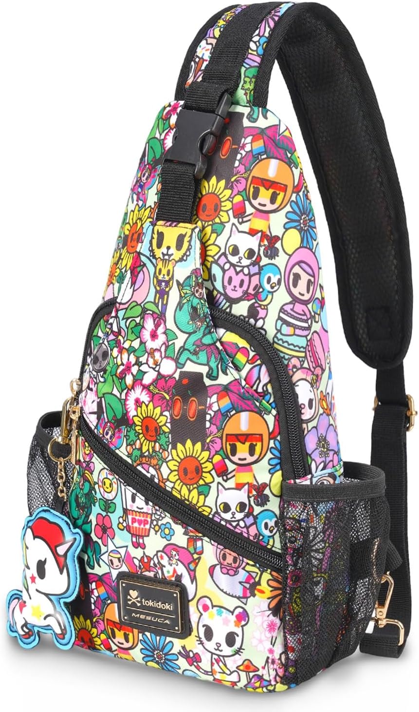 tokidoki Licensed Large Sling Bag Crossbody Chest Pack for Travel & Daily Use – Adjustable Strap, Breathable & Water‑Resistant Daypack for Women & Men, Cute Unicorno Cartoon Design