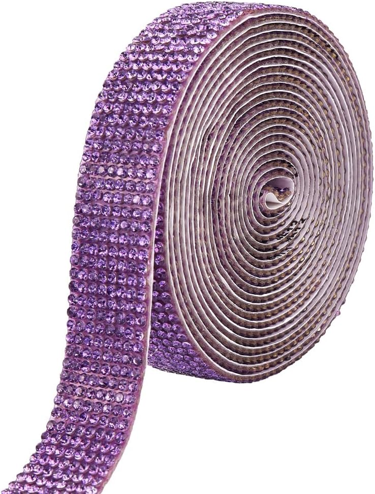 GORGECRAFT 3 Yards Rhinestone Ribbons 0.71"/18mm Wide Self Adhesive Crystal Diamond Bling Stickers Strips Glitter Decorative Gem Trim Roll Tape for Crafting Clothing Birthday Gift Decor DIY Purple