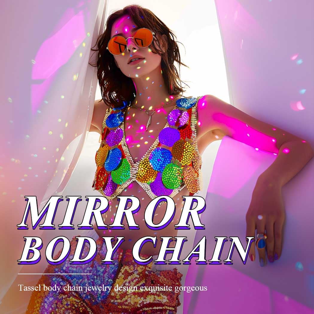 Nicute Sequins Body Chain Bra Colorful Halter Chest Chain Bikini Top Jewelry Sexy Beach Tassel Bra Jewelry for Women