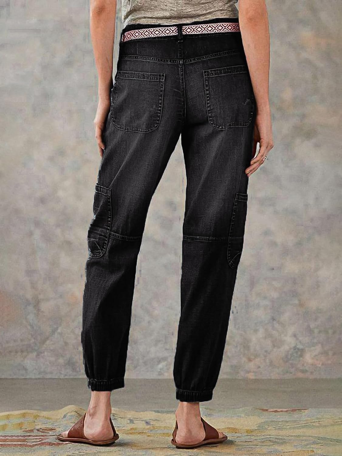 Flamingals Straight Leg Button Fly Jeans for Women Multi Pocket Mid Rise Jeans Without Belt Barrel Pants 27" Inseam - Image 2