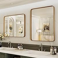 Vista 65 de LOAAO - Espejo de baño con marco de metal negro de 24x36 pulgadas, espejo rectangular redondeado para pared, espejo mate de tocador de baño