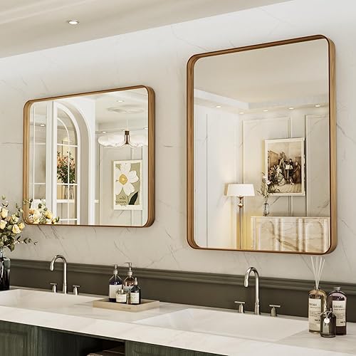 Miniatura 114 de LOAAO - Espejo de tocador para baño con marco de metal negro mate de 24 x 32 pulgadas para pared, rústico, rectangular, grande, redondeado