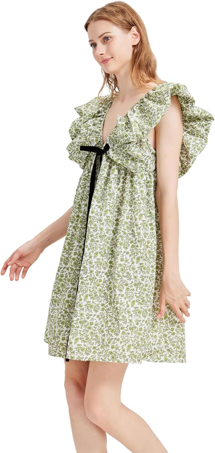 Women's Summer Dress Floral V-Neck Sleeveless Casual Mini Dress Sundress - Image 3