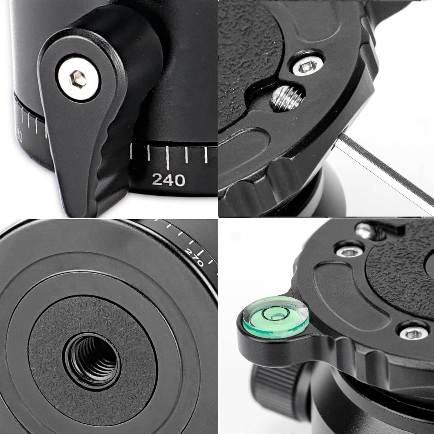 Koolehaoda Livellatore per fotocamera con base di livellamento per treppiedi, inclinazione di 15°, con filettatura da 3/8", livello a bolle offset e base panoramica a 360° per testa video, treppiedi