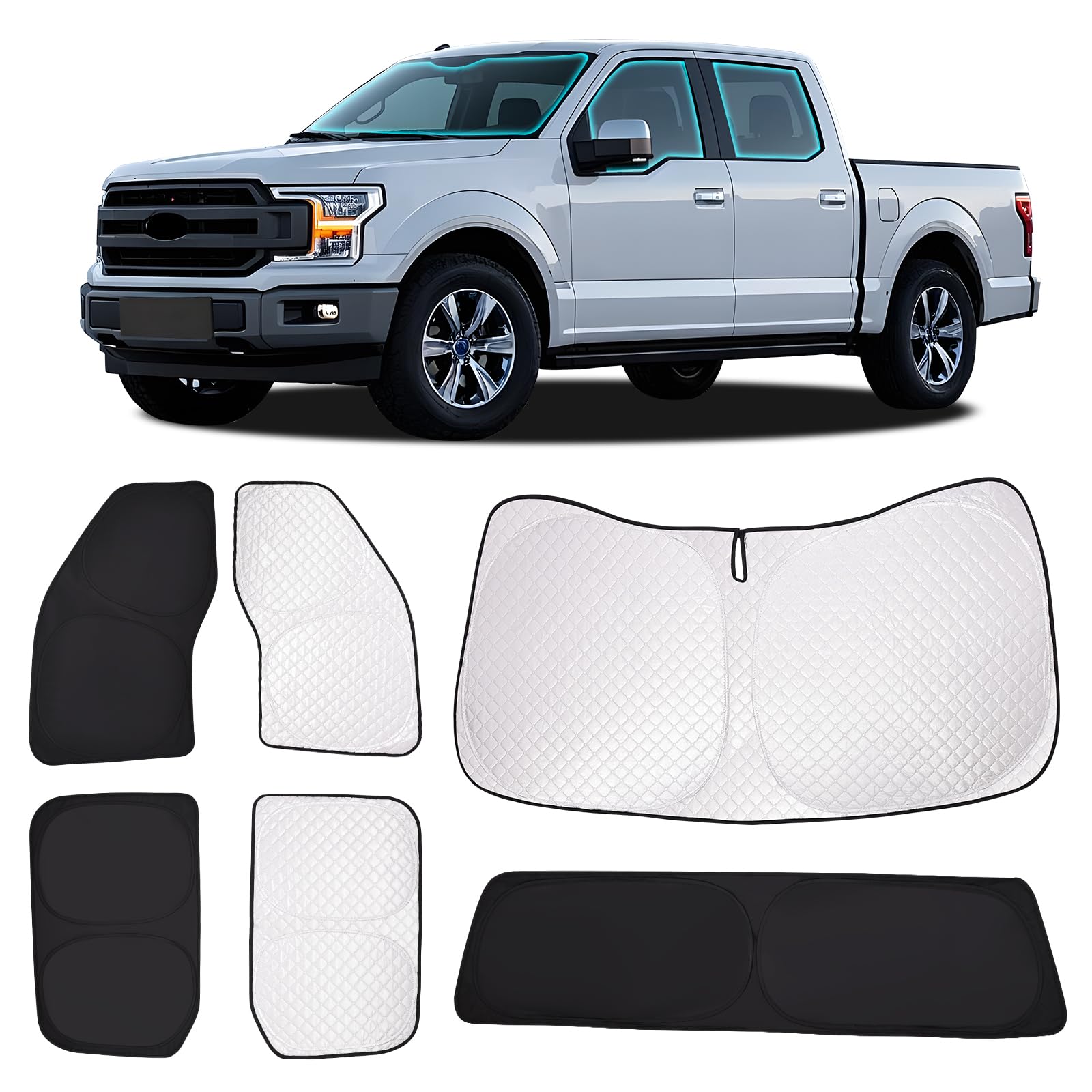 ZATOTOO Car Window Shades for 2021-2024 Ford F-150 Sun Shade for Side Window Front and Rear Windshield, Full Privacy Protection UV Ray Sun Blocker Heat Insulation for Camping Napping Long Time Parking