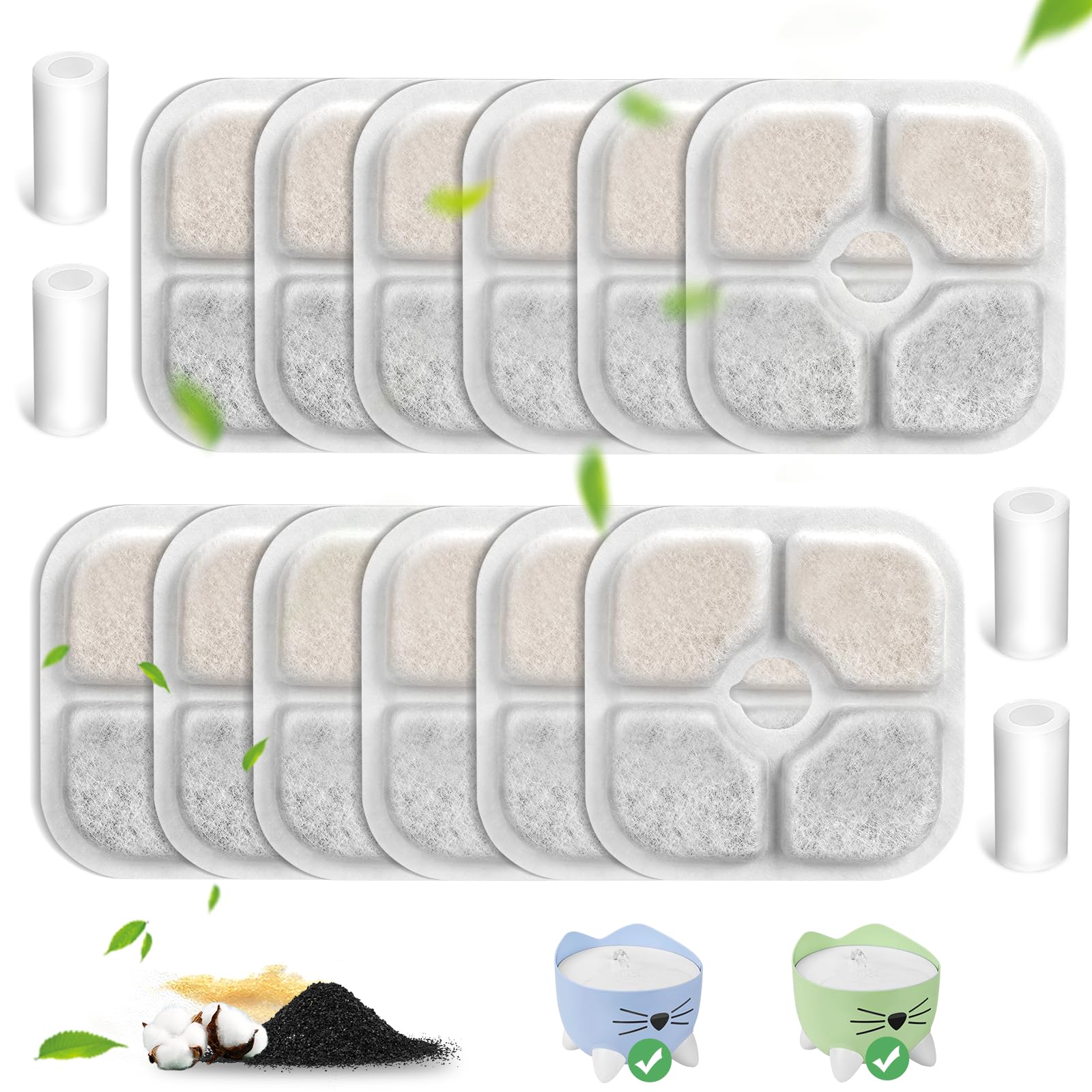 VinDox Filtros de Fuente para Gatos, 12 filtros y 4 mangueras Filtro de Fuente de Gato con Resina activada por Carbono Tres Capas Sistema de filtración para Fuente de Agua Gato