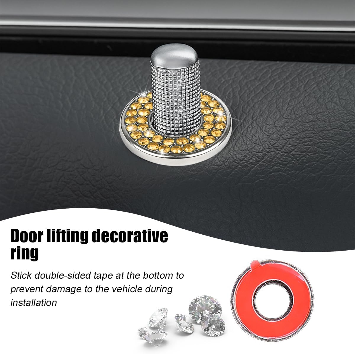 Bling Car Inner Door Lock Covers, 4PCS Crystal Rhinestones Vehicle Pull Rod Bolt Decorative Stickers for Women Girls, Auto Door Latch Cap, Compatible with C Class C200L GLC260 (Golden Yellow) image 4