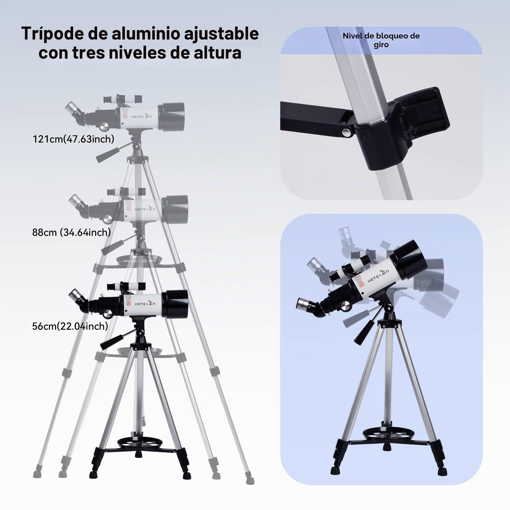 HETEKAN Telescopios, Telescopio para Niños Principiantes, 70mm De Apertura 400mm AZ Monte Telescopios para Adultos, Profesionales Refractor con Trípode, Finderscope y Adaptador De Teléfono