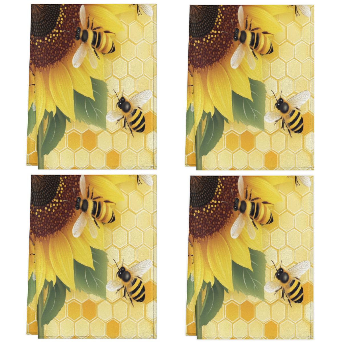 Paños de cocina de 45 x 72 cm, paños de cocina suaves y absorbentes de microfibra de secado rápido para baño, decoración del hogar, girasol, abeja, paquete de 4