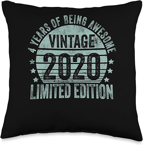 Retro 4th Birthday Gifts Girls Boys Throw Pillow, 16x16, Multicolor