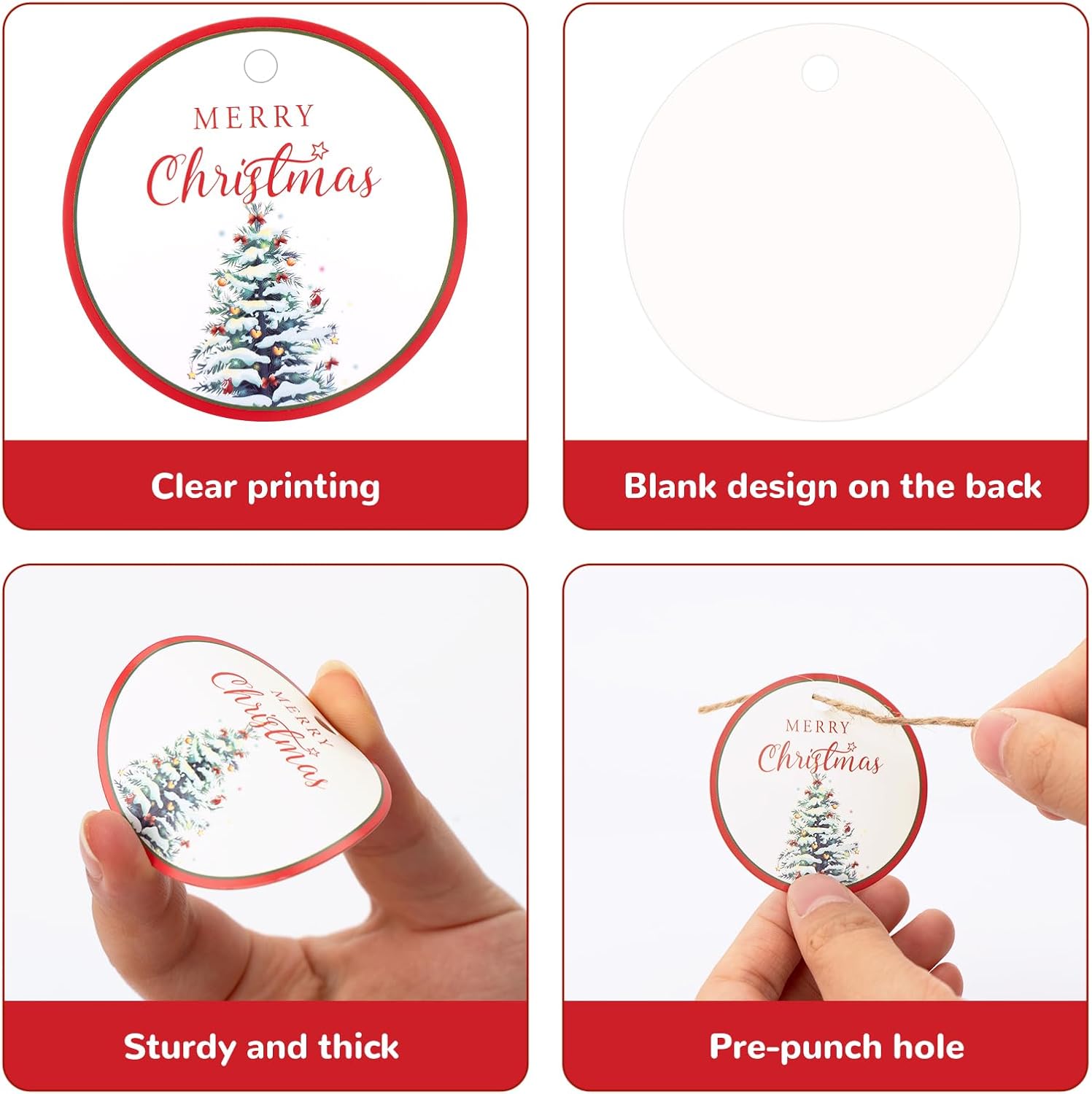 G2PLUS 100Pcs Christmas Tags for Gift, 2'' Round Merry Christmas Tree Paper Gift Tags with String for DIY Crafts, Prensent Wrapping, Xmas Holiday Party Favors - Image 3