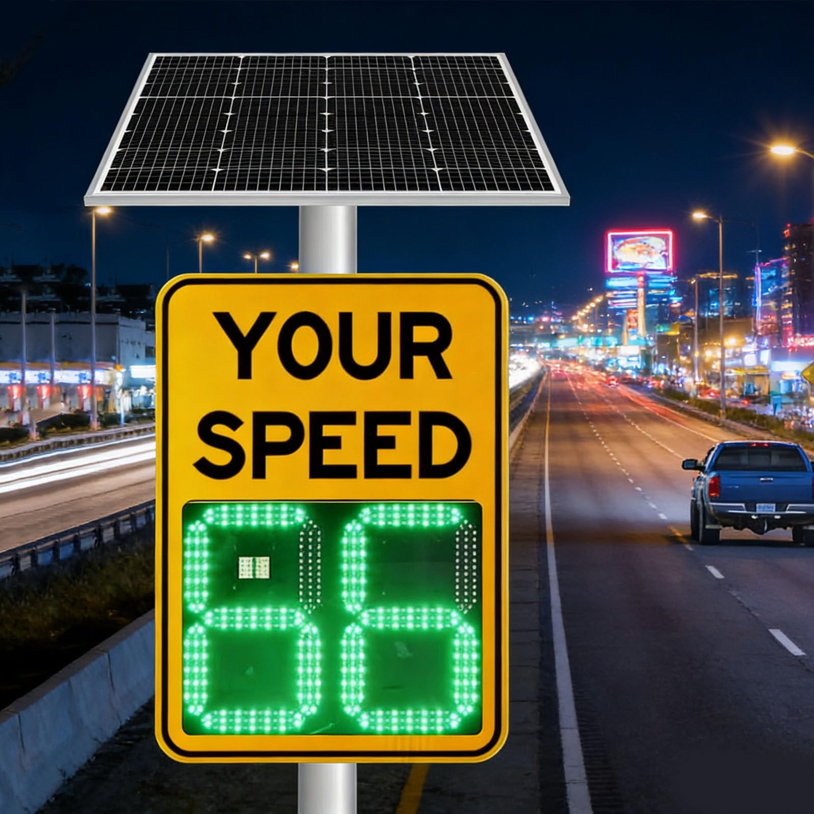 Señal de radar de límite de velocidad con energía solar, señal de retroalimentación digital, detector de velocidad de radar de aluminio para calles y vecindarios, opciones de 20 x 27 pulgadas y 24 x