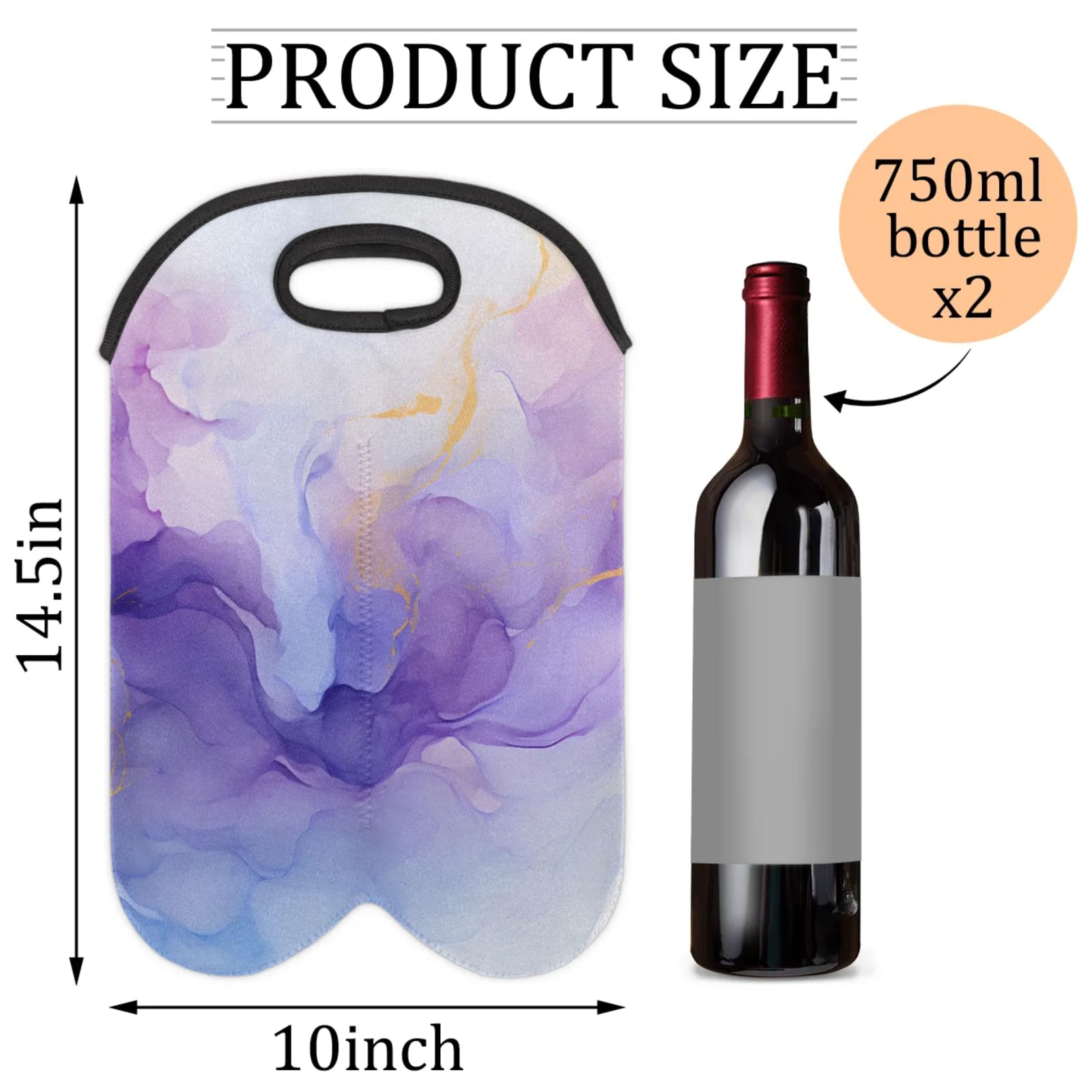 GzLeyigou 2 Bottles Purple Abstract Gradient Wine Bag Sleeve Totes Neoprene Protective Wine Carrier Bag for Wine,Water, Champagne, Beer, Baby Bottles,Gift 14.5 x 10 Inches