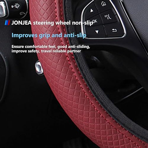 Miniatura 2 de JONJEA Funda de cuero para volante de automóvil para mujeres y hombres, funda antideslizante para volante de automóvil, tamaño estándar universal de