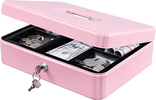 Miniatura 25 de KYODOLED Caja de dinero mediana con bandeja para dinero, pequeña caja de seguridad con llave, cajón de efectivo, 7.87 x 6.30 x 3.54 pulgadas, verde,