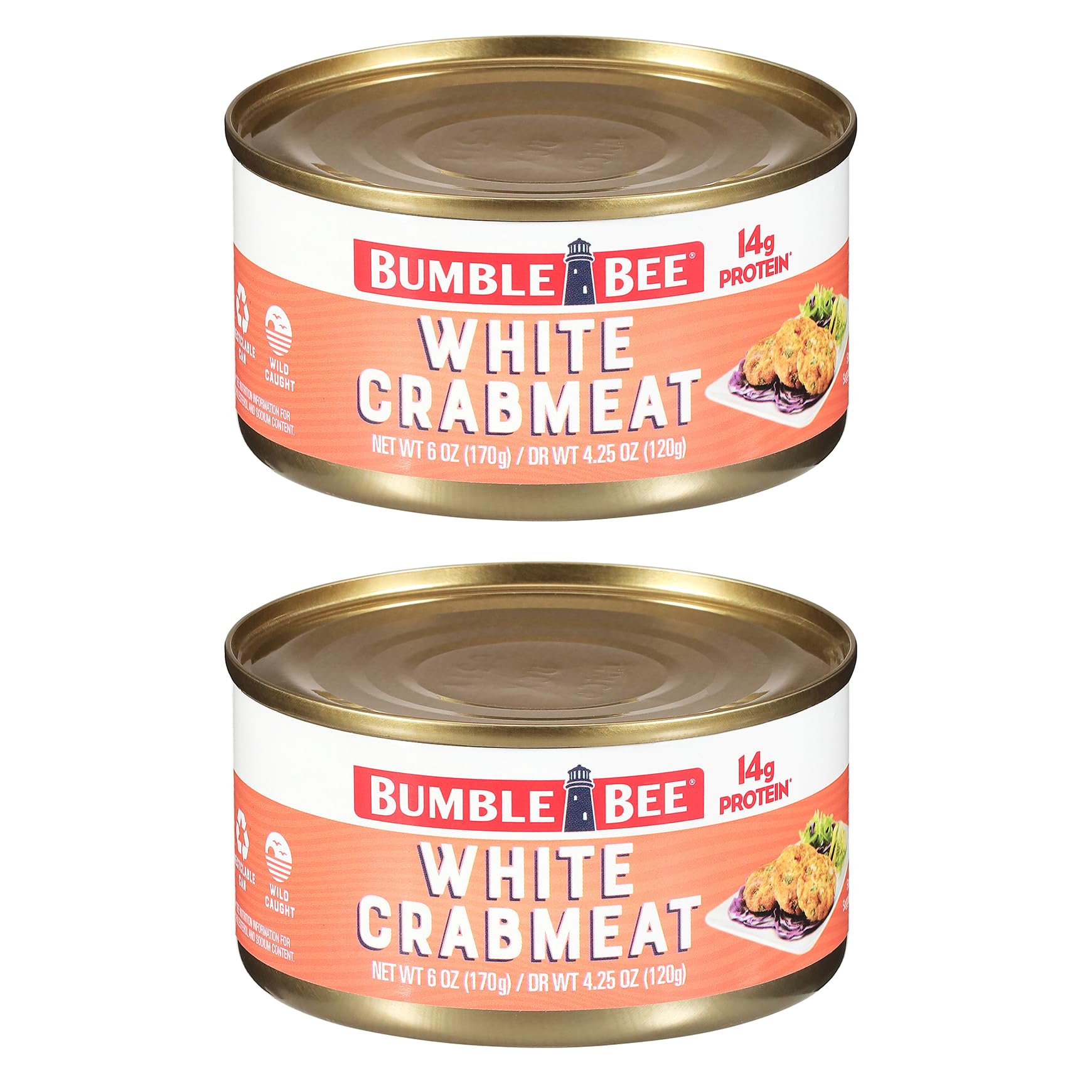Bumble Bee White Flake Crabmeat in Water, 6 oz Can (Pack of 2) – Wild Caught, 16g Protein & 1g Carb per Serving - Gluten Free - Great Use in Crab and Seafood Recipes