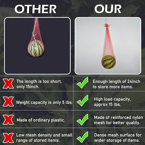 Miniatura 5 de WEISGJA Redes de sandía, 50 bolsas de malla de nailon reutilizables, hamacas de melón resistentes de 24 pulgadas con cordón, bolsas de red de