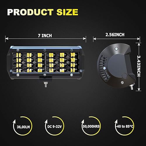 Miniatura 2 de TURBO SII - Barra de luz LED de 7 pulgadas de 144 W Quad Road, luces de conducción todoterreno, luces de trabajo LED, luces antiniebla con arnés de