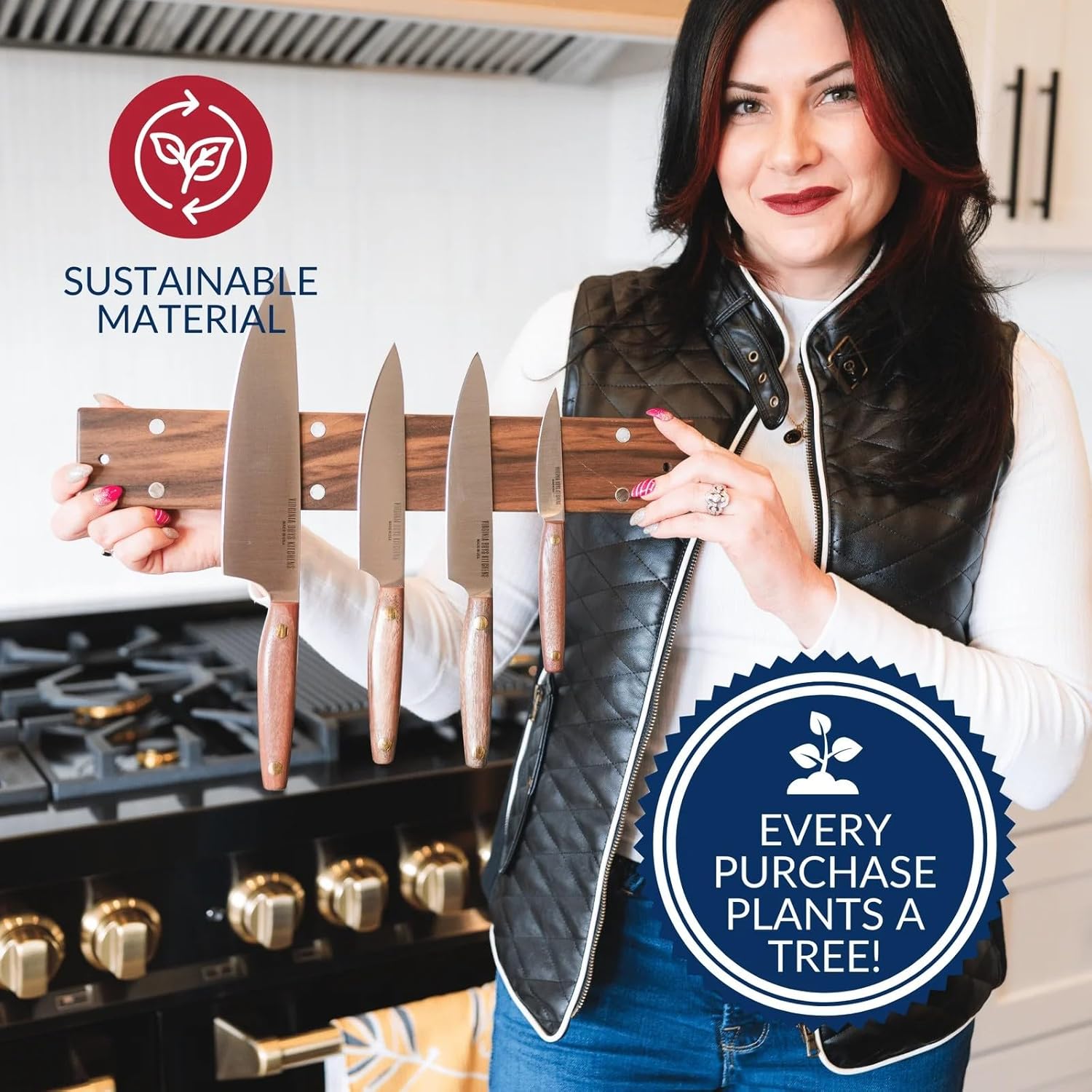 Virginia Boys Kitchens Powerful Magnetic Knife and Kitchen Tool Strip, Holder Made in USA with Black American Walnut Wood (16 inch)