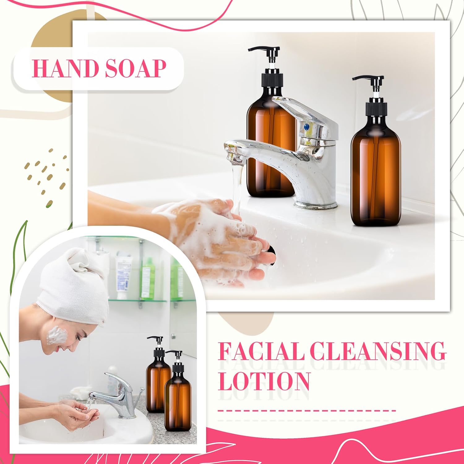 Tessco for You 24 Pcs Amber Soap Dispenser Empty Plastic Pump Bottles Refillable Shampoo Container for Hand Sanitizer Soap Lotion Body Wash Conditioner Bathroom Kitchen Travel, 11.84oz - Image 6