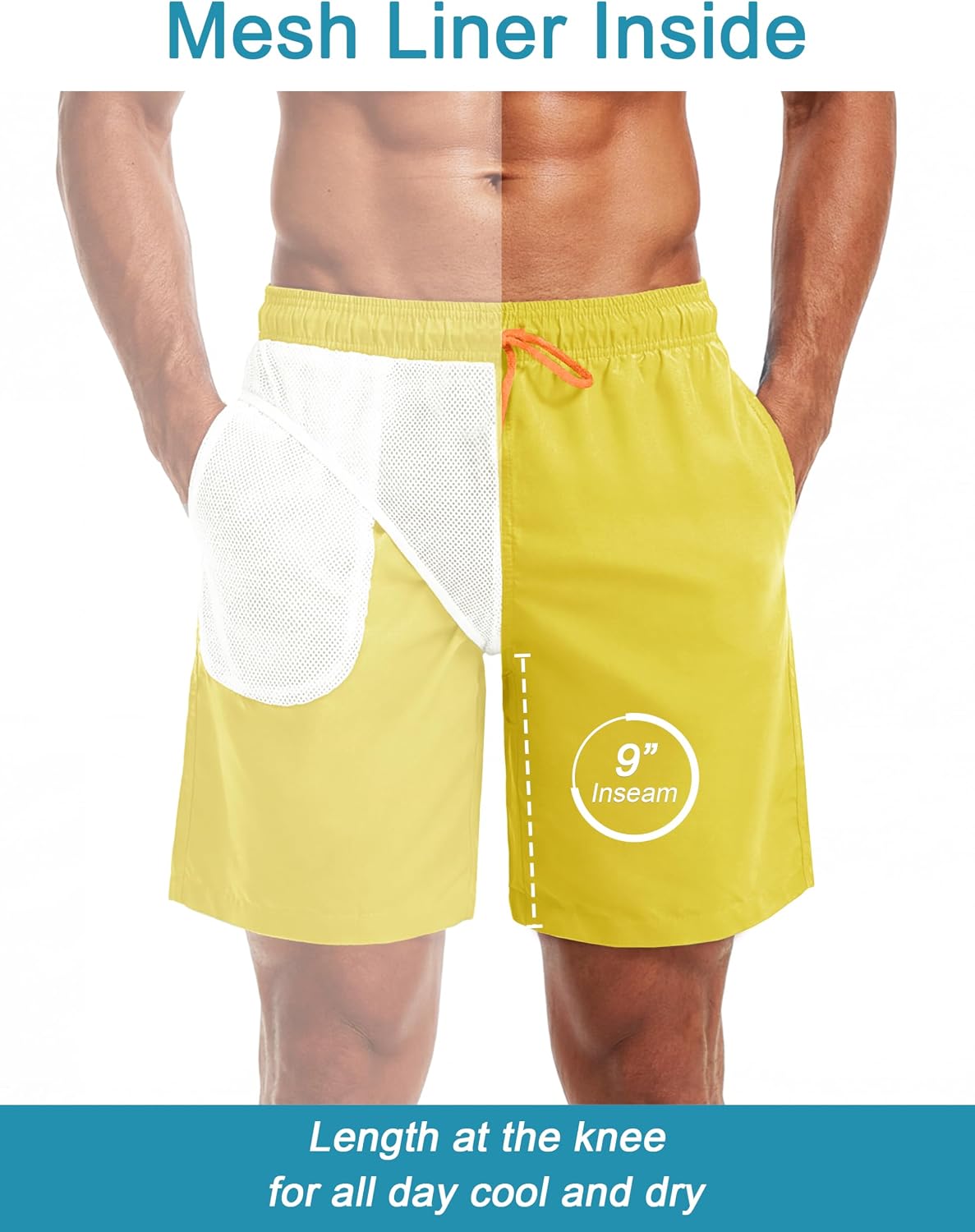 TACVASEN Mens Swim Trunks 9 Inch Inseam Quick Dry Bathing Suit Beach Shorts | mesh lining for dryness,elastic waist,colored drawstring,side and back hook-and-loop pockets,water resistant for water sports