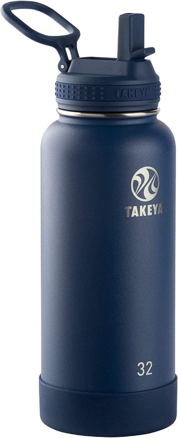 Takeya Actives Insulated Stainless Steel Water Bottle with Spout Lid, 32 oz, Midnight