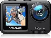 Câmera de Ação WOLFANG GA420 4K 60FPS 24MP WiFi Câmera à Prova d'Água Subaquática EIS 3.0 Zoom 8x Câmera de Capacete (Microfone Externo, Controle Remoto, 2x1350mAh Baterias e Kit de Acessórios)
