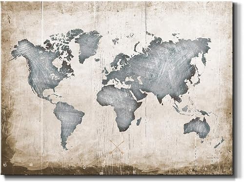 Miniatura 81 de Renditions Gallery Arte de pared con mapa del mundo, lienzo de alta calidad con envoltura de galería, listo para colgar, 24 pulgadas de alto x 36