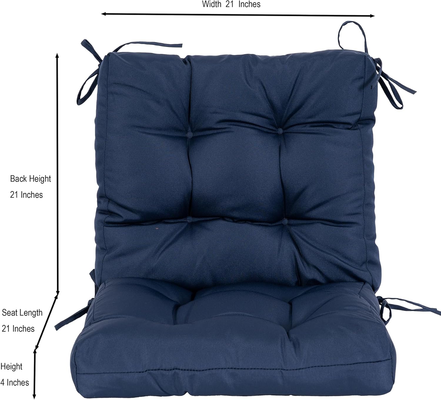QILLOWAY Outdoor Chair Cushion for Patio Furniture, Waterproof Patio Cushions Set of 2 with Ties, Fade Resistant Replacement Pads for Outdoor Rocking Chairs,Navy