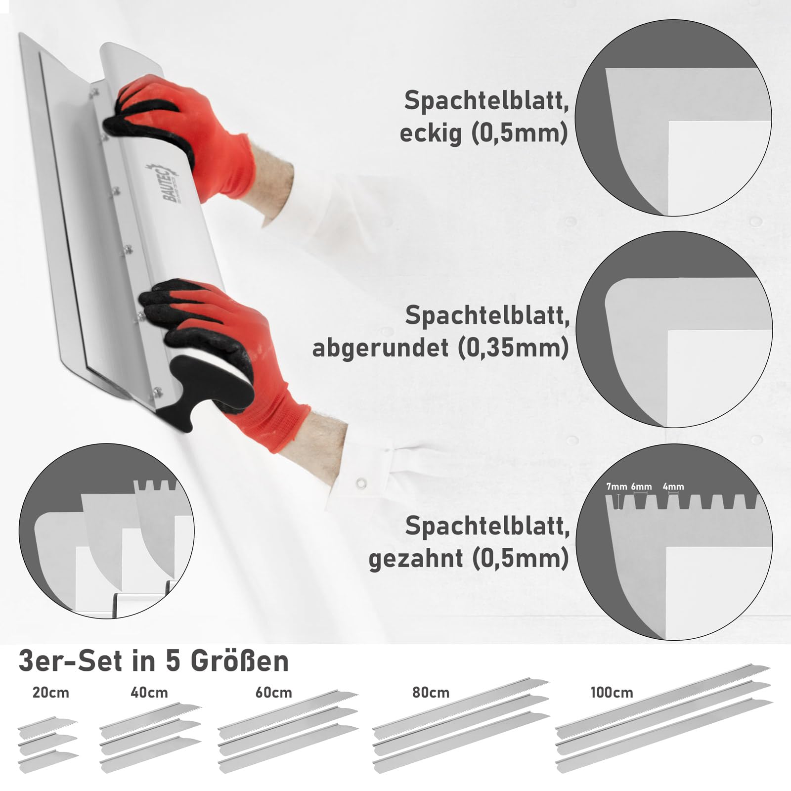 BAUTEC XXL Profi Flächenspachtel-Set » NEU » Trockenbau-Kit » inkl. Roller, Ersatzblätter, Teleskopstil & Transportkoffer