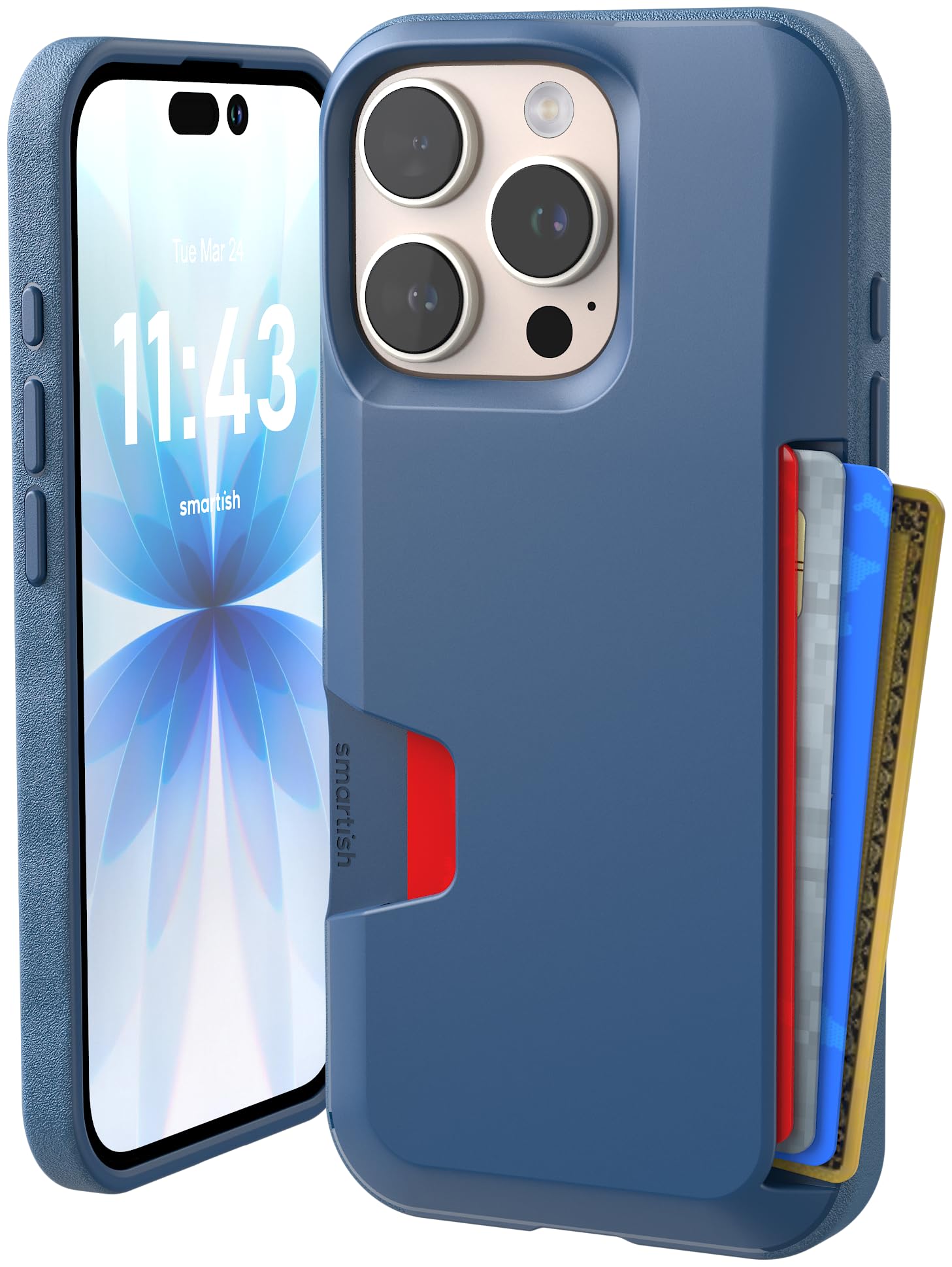Smartish® iPhone 16 Pro Wallet Case - Wallet Slayer Vol. 1 [Slim + Protective] Credit Card Holder - Drop Tested Hidden Flip Card Slot Cover Compatible with Apple iPhone 16 Pro - Blues on The Green