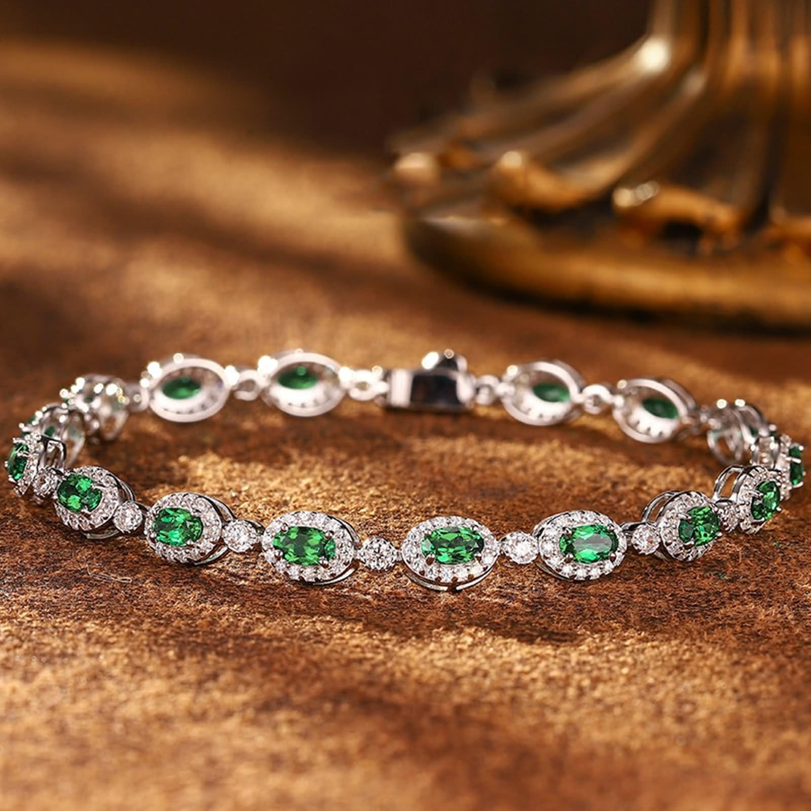 Freundschaft Armband, Frauen Armband Tennis mit 3,2 Karat im Labor Hergestelltem Smaragd und Moissanit Weißgold