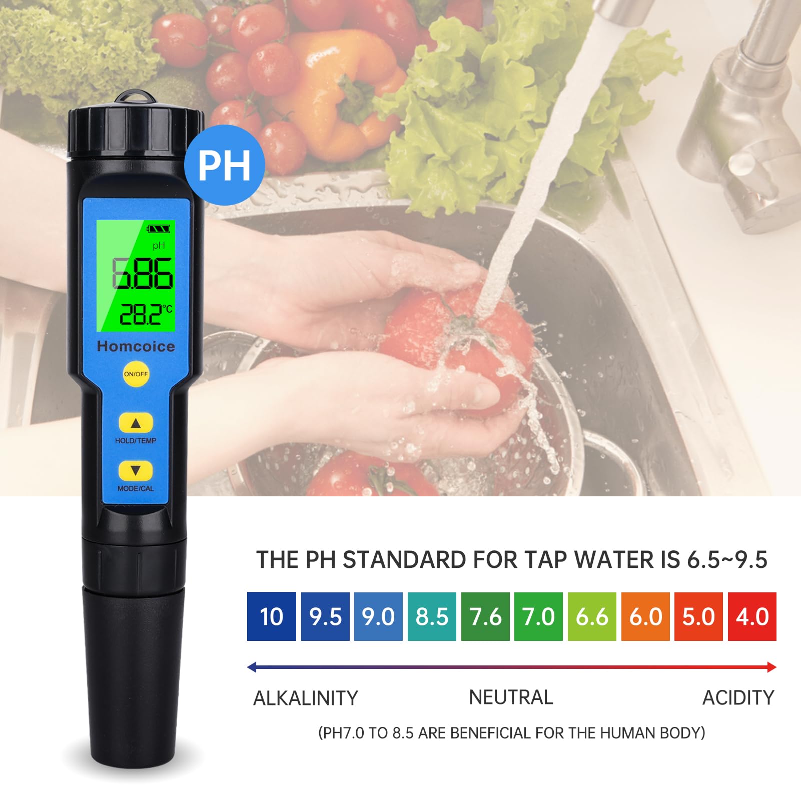 PH Mètre 4 en 1 avec TDS EC Température, IP67 étanche Testeur pH Piscine Hydroponie Spa, Tester Eau Numérique de 0.01 haute précision avec fonction ATC