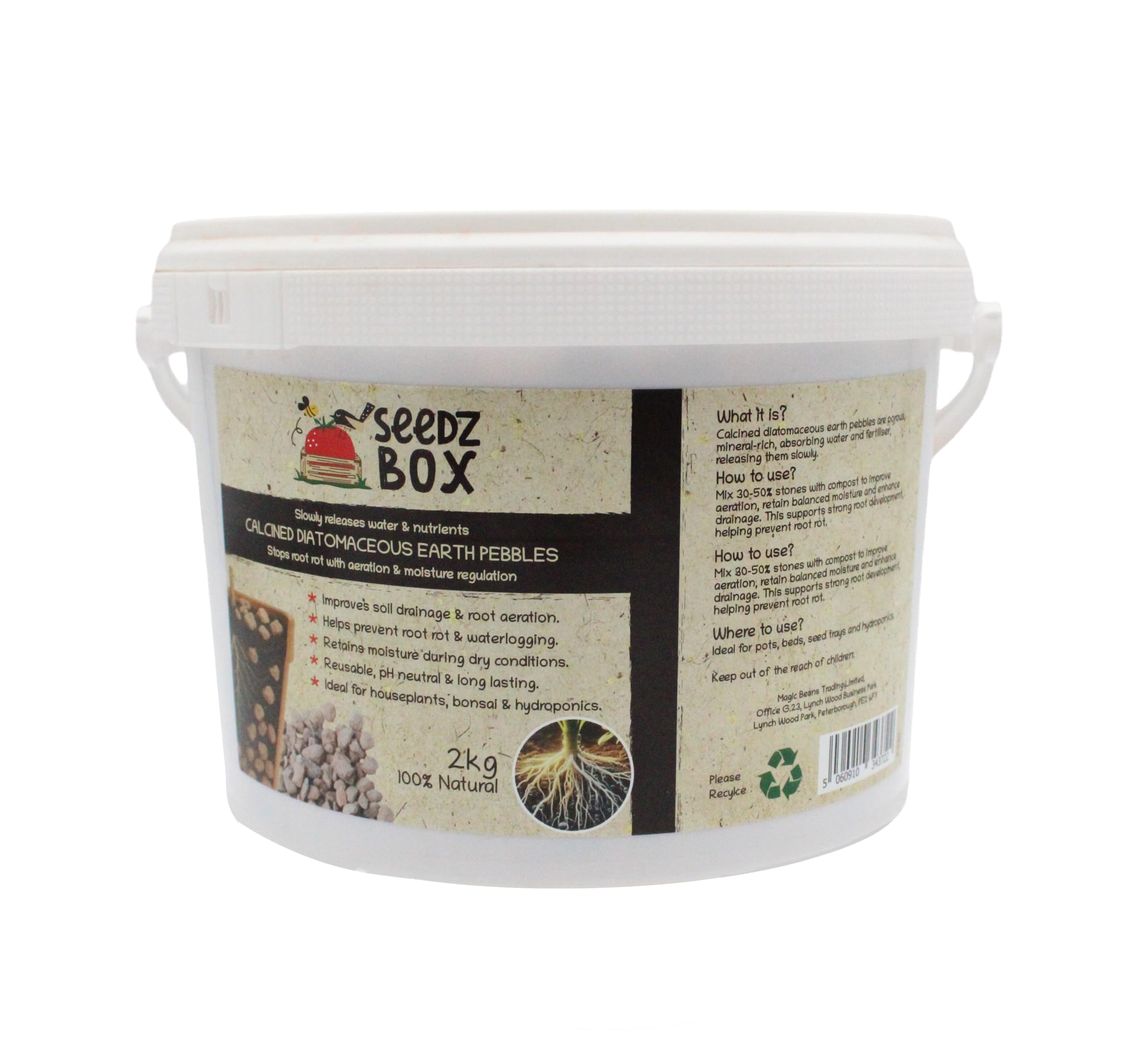 Diatomaceous Calcined Earth 2-10mm Drainage Pebbles 2kg - Soil Aeration, Water Retention & Drainage Granules for Bonsai, Hydroponics, Houseplants, Succulents, Cacti & Lawns - Seedzbox