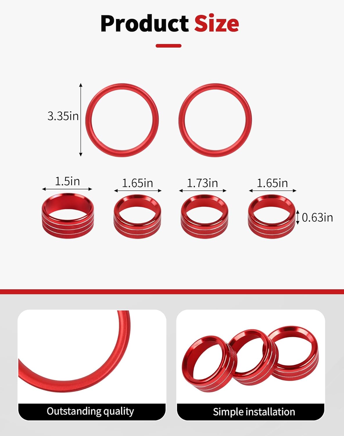 JWWY Dashboard Air Vent Trim Ring Set Fit for 2024-2026+ Jeep Wrangler JL JLU, AC Vent Bezel & Headlight Switch Knob Cover Kit, Interior Accessories, Aluminum Alloy 6PCS Red
