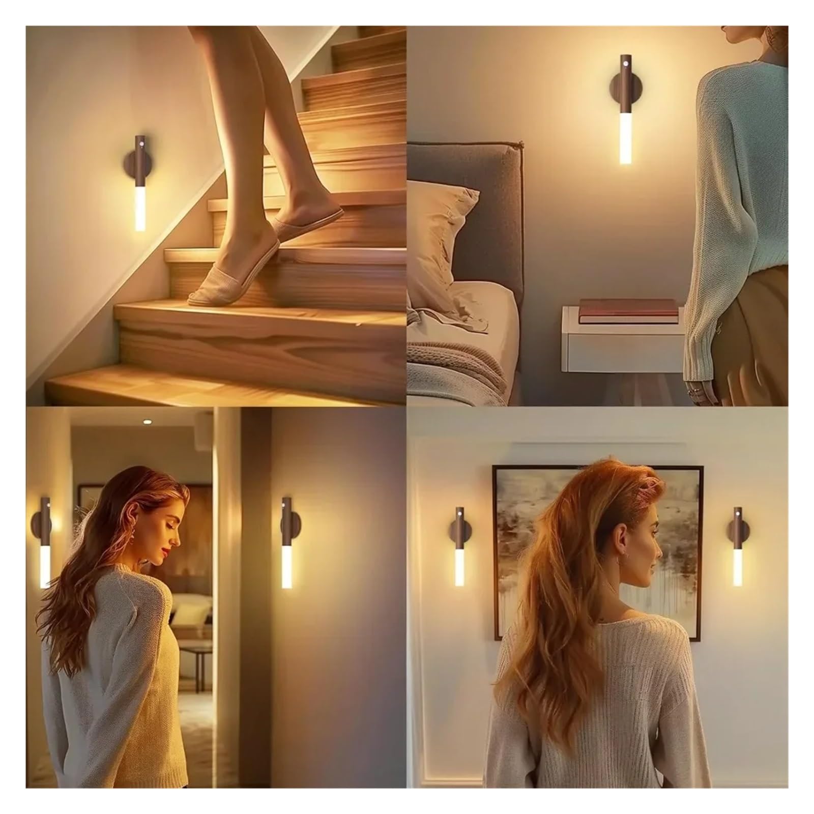 Lampka nocna z czujnikiem ruchu, ładowalna, wewnętrzna kinkiet LED do sypialni, korytarza, klatki schodowej(White Ash-3Pcs)