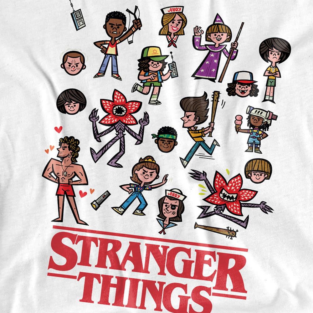 Stranger Things Cartoon Characters Kids T Shirt, White, 9-11