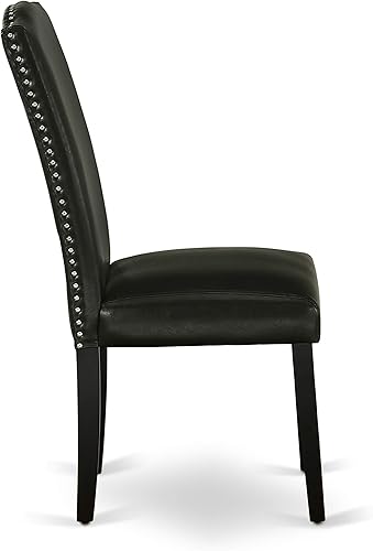 Miniatura 6 de East West Furniture ENP1T69 Encinal Parson - Juego de 2 sillas acolchadas de piel sintética negra con ribete de clavo, color negro