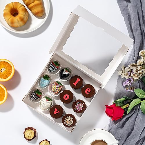 Miniatura 10 de RomanticBaking 15 cajas de panadería de 8 x 8 x 2 pulgadas con ventana para tartas, cajas de galletas, cajas de fresas cubiertas de chocolate, cajas