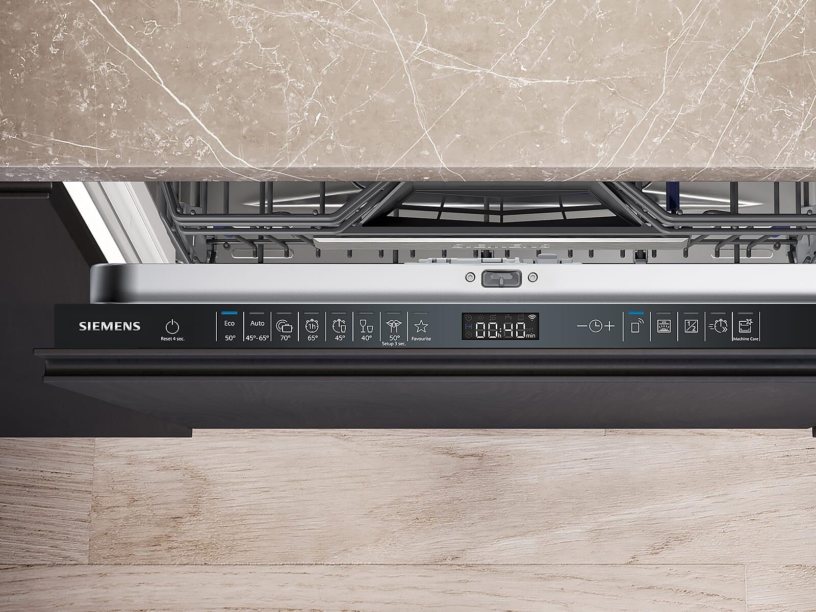Siemens SN65ZX07CE, iQ500 - Lavavajillas inteligente totalmente integrado, 60 cm de ancho, cajón para cubiertos, fabricado en Alemania, secado de zeolita, extra silencioso, aquaStop, programa corto