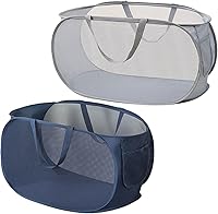 Vista 9 de 4 Piezas Cesta de Lavandería Desmontable con Malla y Mangos Duraderos, Cestas de Lavandería Plegables, Cesta de Ropa Plegable para Dormitorio Azul