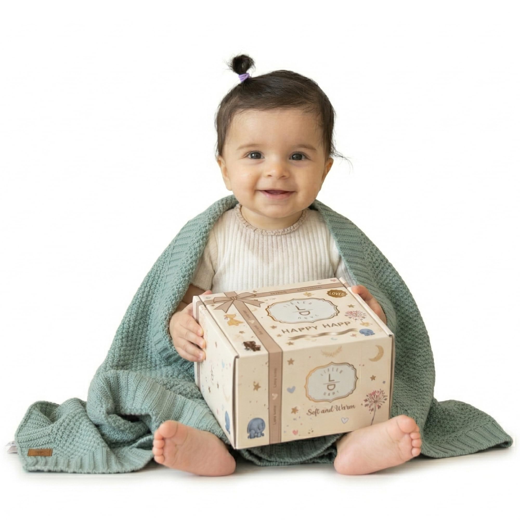 Little Dedi ZOE Baby Blanket Beige - Stroller Blanket & Cuddle Blanket made from 50% Recycled Cotton & 50% Polyester - GRS & OEKO-TEX Class 1 - Soft & Washable - Gift Box — view 12
