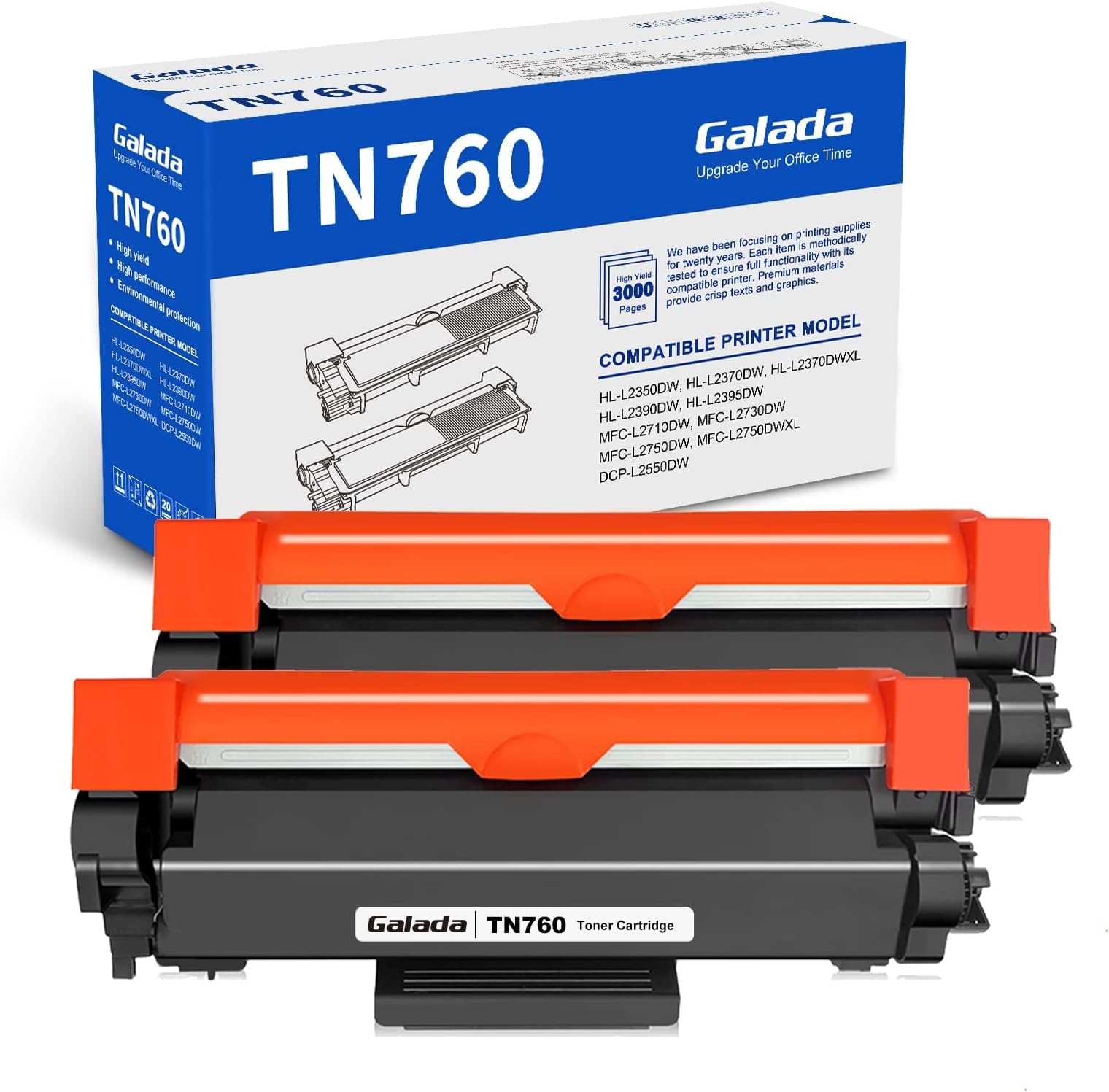 Galada Compatible Toner Cartridge Replacement for Brother TN-730 TN730 TN-760 TN760 for MFC-L2710DW MFC-L2730DW MFC-L2750DW DCP-L2550DW HL-L2350DW HL-L2370DW HL-L2390DW HL-L2395DW Printer (2 Black)