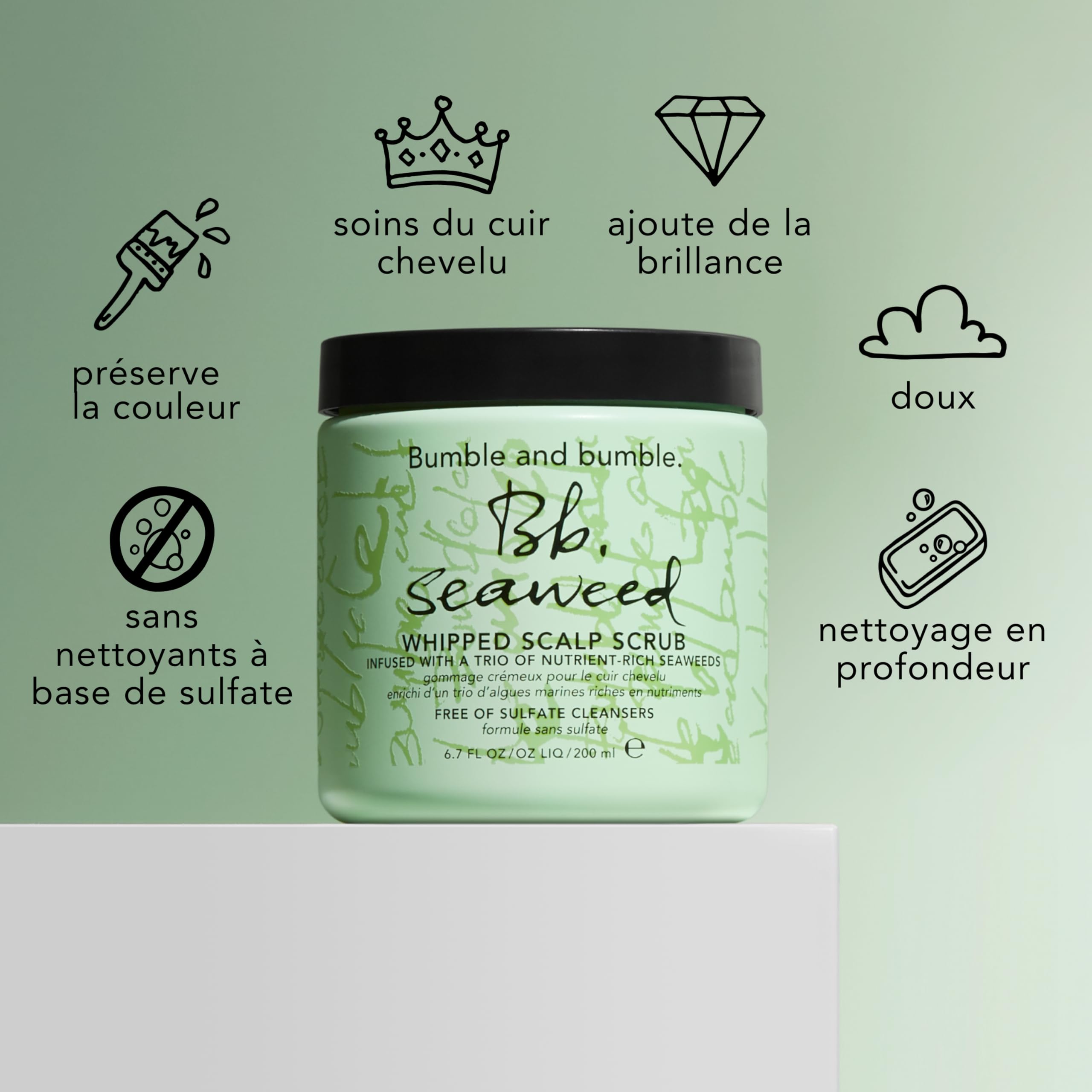 Bumble and bumble. Seaweed Gommage crémeux pour le cuir chevelu | Exfoliant doux | Gommage pour cheveux purifiant le cuir chevelu et les longueurs | Sans sulfate | Format standard, 200 ml