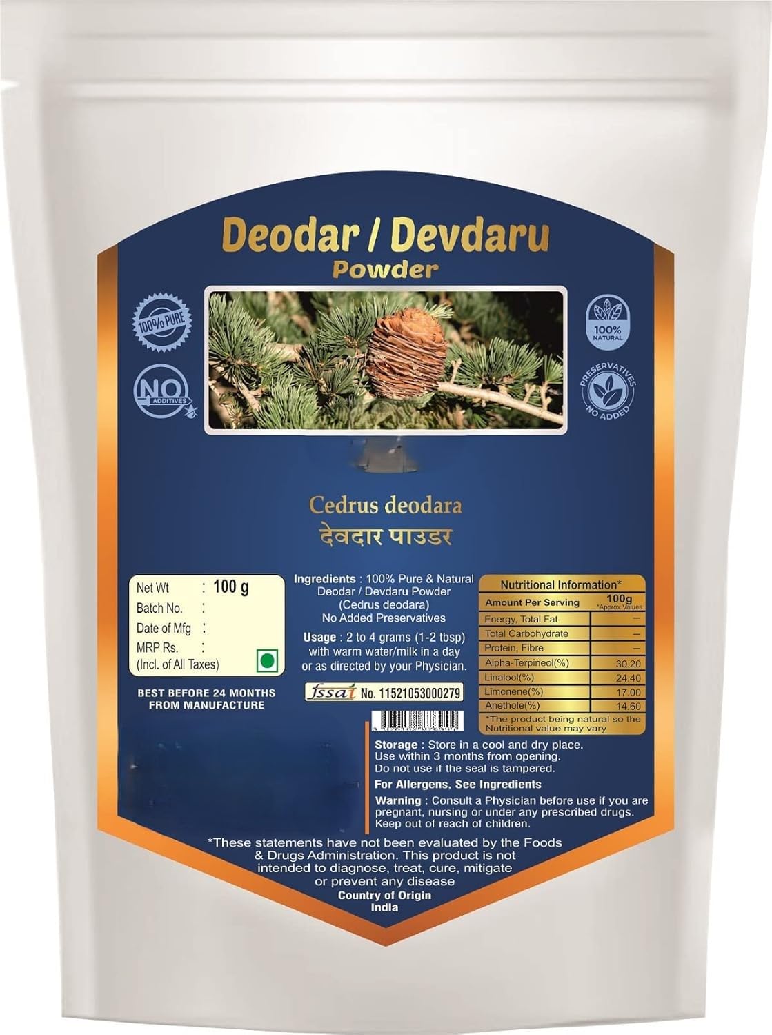 Pó de Deodar (Cedrus Deodara) Devadaru Pó Natural – 100 g | Frete ...