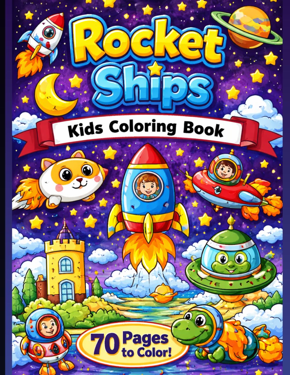 Rocket Ships Kids Coloring Book: Fun Space Adventures with Rockets, Aliens, and Astronauts | 70 Pages to Color