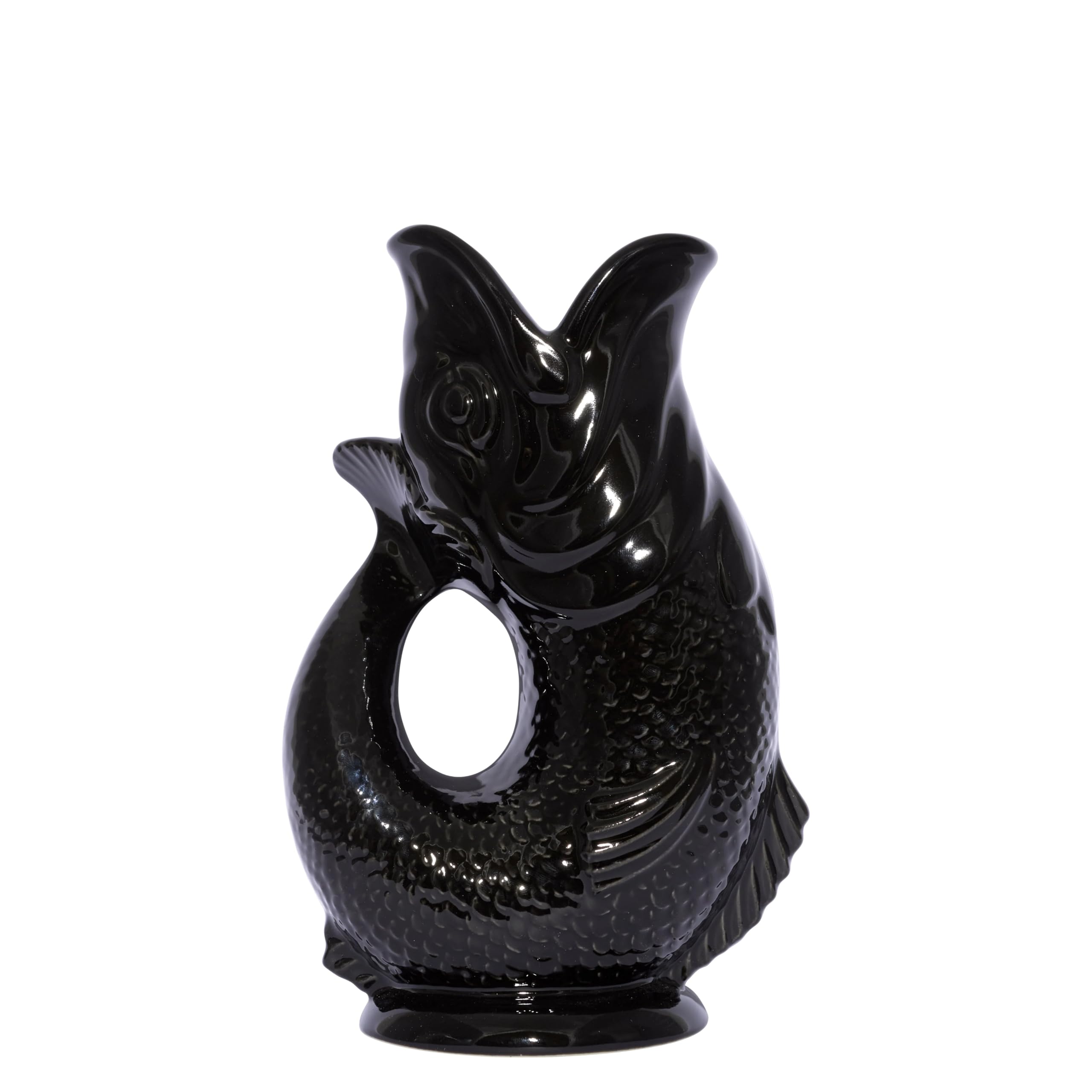 The Original Gluggle Jug - Black Glug Jug in L, 22cm 0.6L - Gug Glug Fish Shaped Jug - Decorative Glugging Water, Cocktail, Wine & Gin Pitcher, Decanter or Vase - Hand Made in Britain