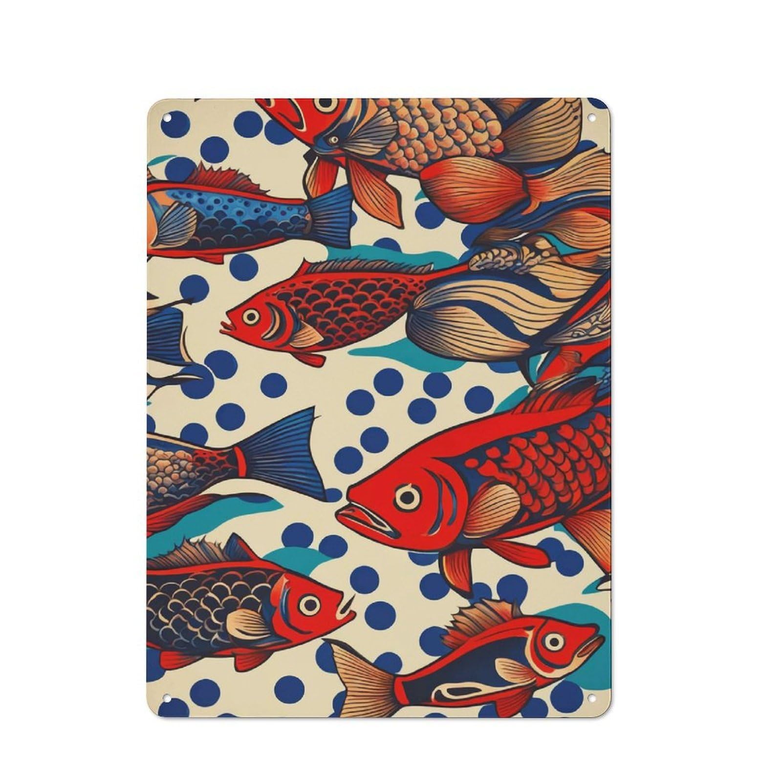 Junmoney Red Fish Tin Sign 40X30cm With For Home Bar Wall, Vintage Decor, Wall Decoration For A Recently Updated Home Bar