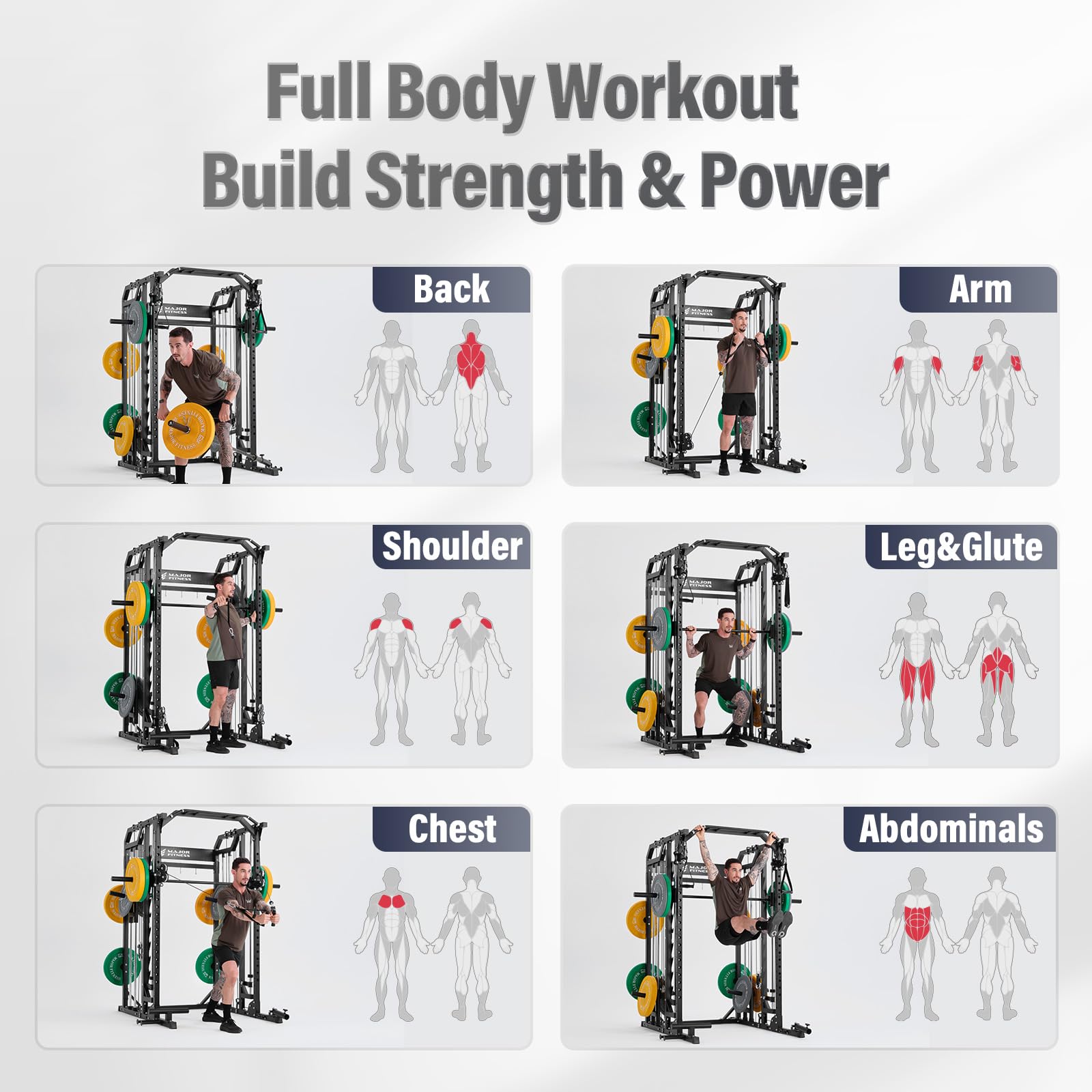 Major Fitness Drone2 Pro Strength Training Smith Machines?All-in-One Home Gym Squat Rack with Aluminum Pulley Set&Rubber Flooring Gym Mats & Cable Crossover for Full-Body Workouts (D2A-320LB-16P-WB)